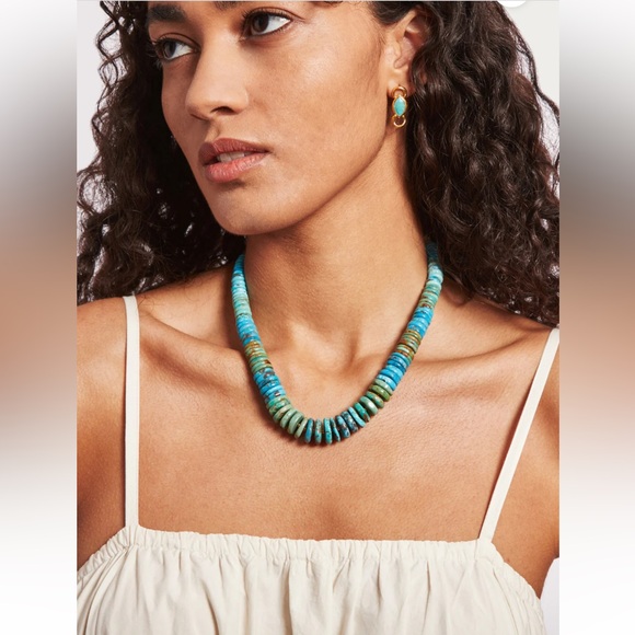 Chan Luu NWT $615 Turquoise Nugget Mix Sky Necklace 18K GP ~ GORGEOUS! - Picture 3 of 10